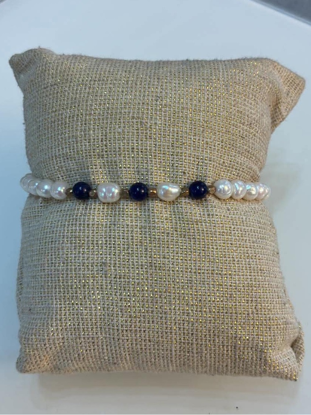 Freshwater Pearl Bracelet with Blue Accent Beads - Picture 5 of 5